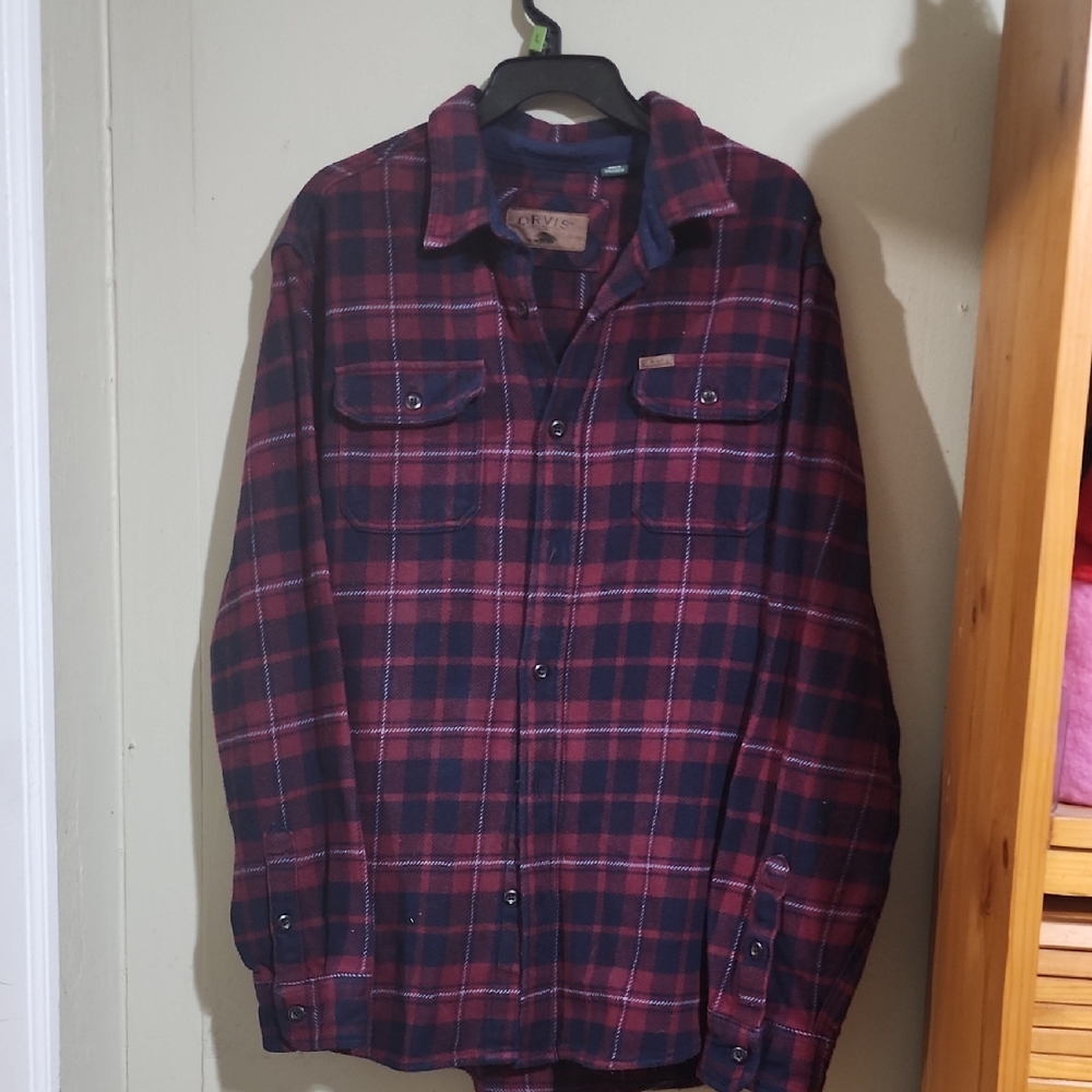 Orvis Men's Red and Blue Plaid Shirt Jacket